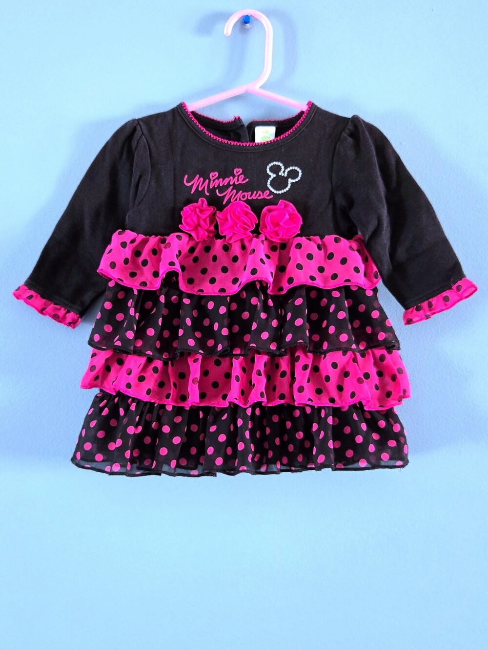 Minnie Mouse Black & Hot Pink Polka Dot Ruffle Dress 12-18m